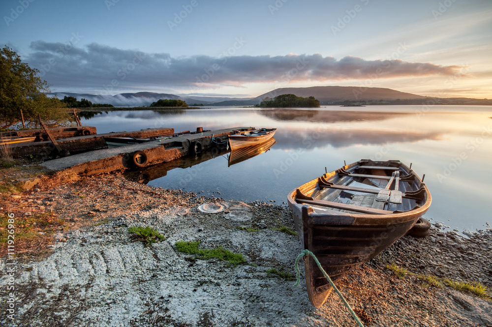 Fototapeta premium Boats at the Lough Corrib, County Galway, Connemara, Ireland