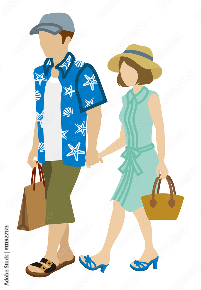 Summer Shopping Couple- wearing hats