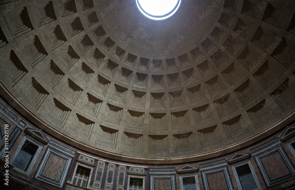   Pantheon in Rome, Italy . Pantheon was built as a temple to all the gods of ancient Rome, and rebuilt by the emperor Hadrian about 126 AD.
