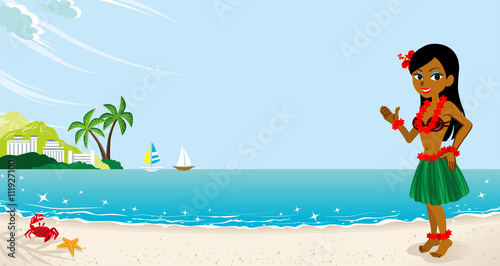 Female Hula dancer in the Beach