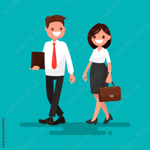 Two business partner go together. Vector illustration