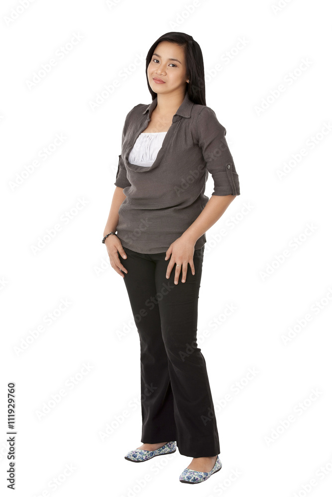 attractive female standing and posing over white. attractive female standing and posing over white.