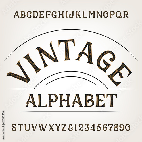 Vintage alphabet. Retro distressed alphabet vector font. Hand drawn letters and numbers. Vintage vector font for labels, headlines, posters etc.