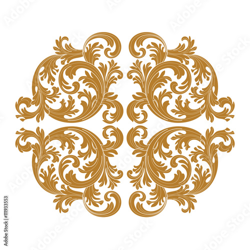 Golden vintage frame scroll ornament engraving border floral retro pattern antique style acanthus foliage swirl decorative design element filigree calligraphy vector | damask - stock vector