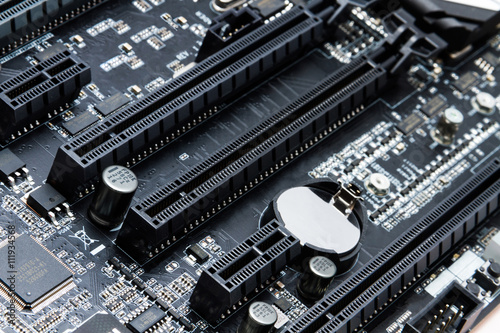 Detailed black motherboard for a personal or server computer