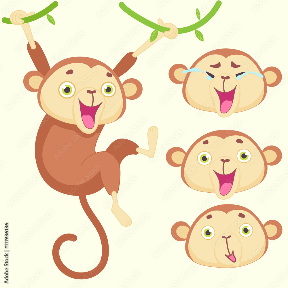 Cartoon monkey with emotions