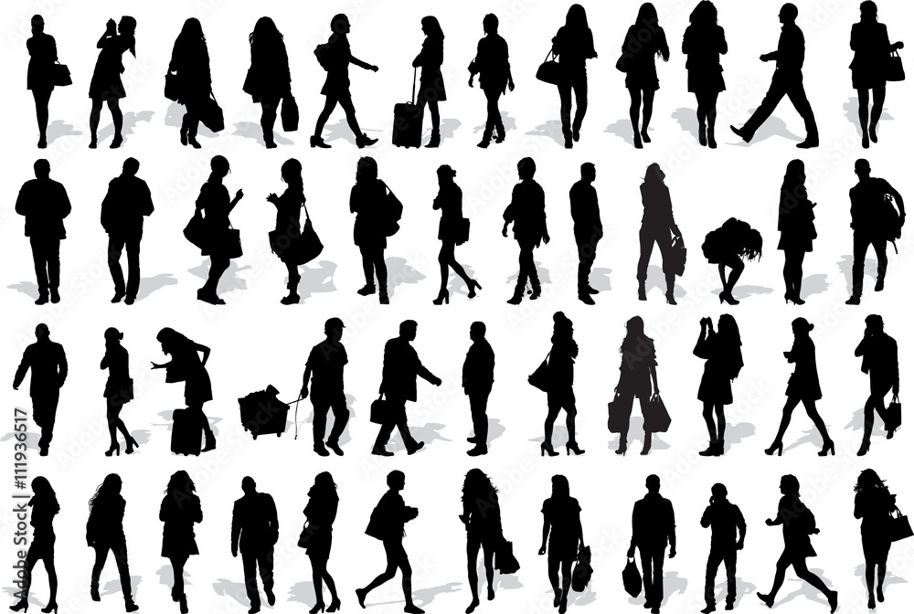 Set of 47 vector's silhouettes of people in action