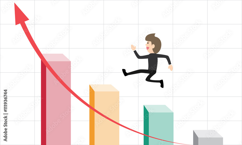 businessman jump over bar and graph charts on white background, concept of grow business or company, success businessman jump over bar and graph charts on white background, concept of grow business or company, success
