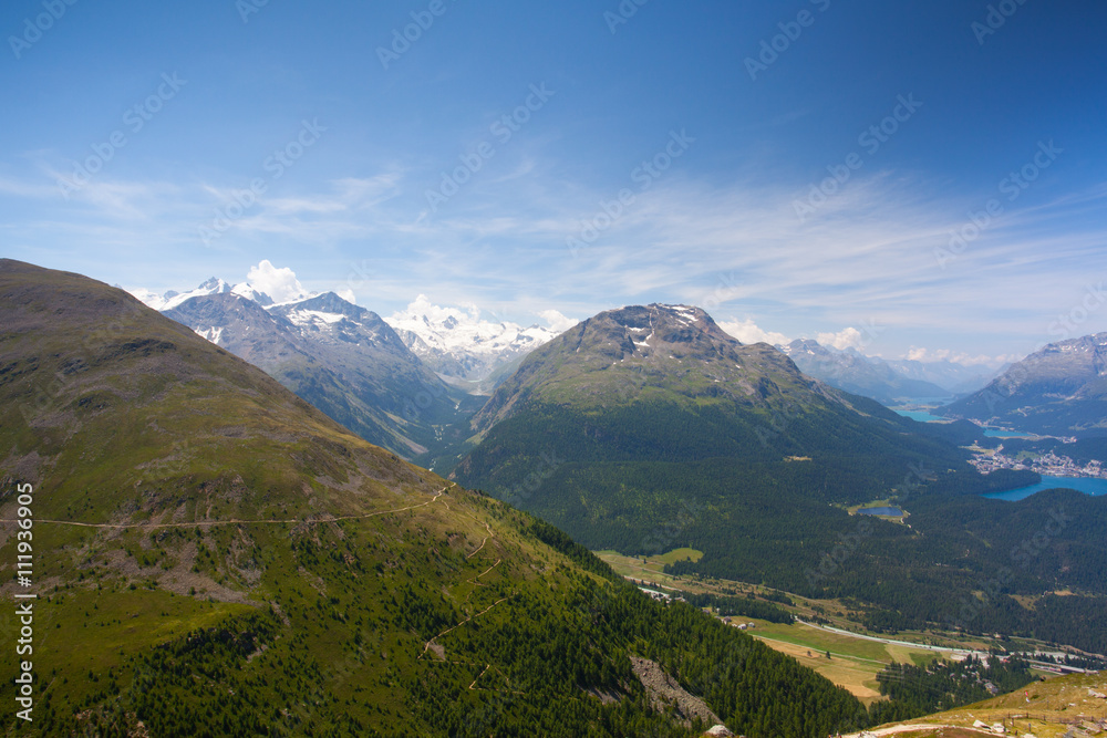 Panorama of the Upper Engadine from Muottas Muragl Panorama of the Upper Engadine from Muottas Muragl