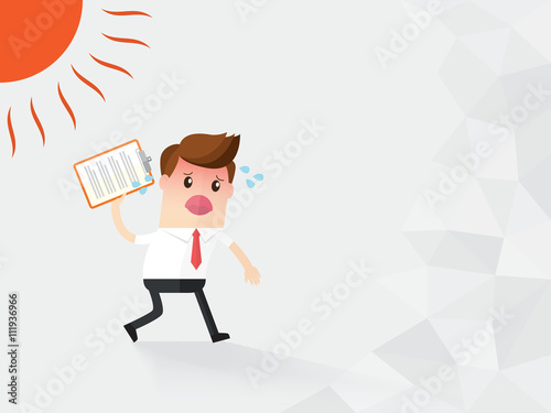 businessman hold clipboard working on hot day. heatstroke. copy space