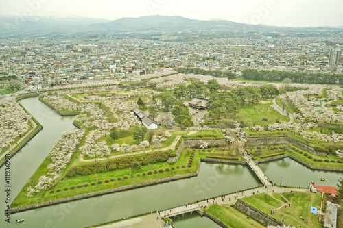 City and Goryokaku Park in Hakodate, Japan.