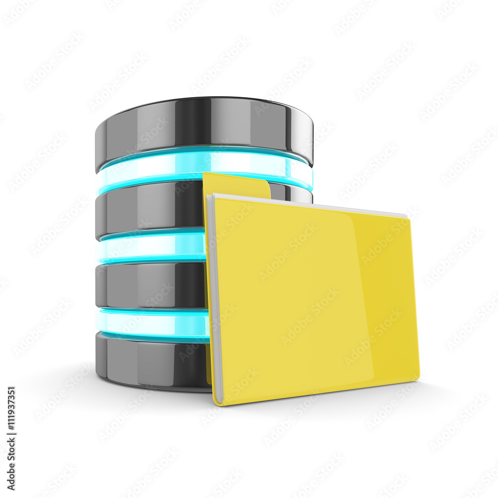 3d database and folder with documents isolated on white backgrou 3d database and folder with documents isolated on white backgrou