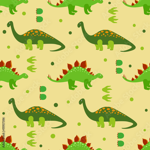Cute dinosaurs seamless pattern. Vector background with cartoon dinosaurs. Kids design. 