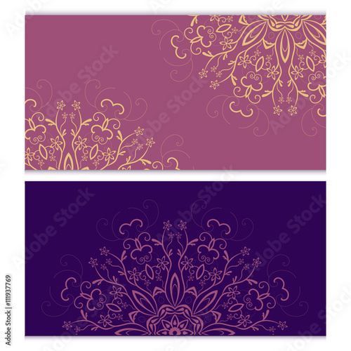 Yoga gift certificate. Vector template with mandala for design