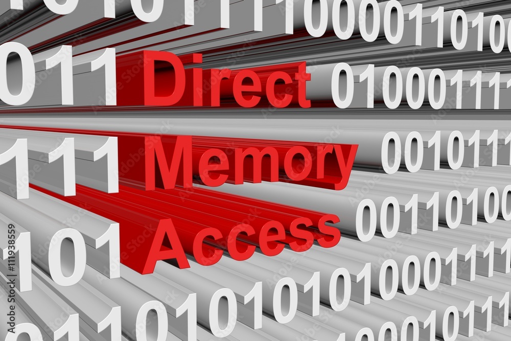 direct memory access in the form of binary code, 3D illustration