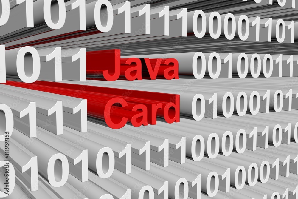 Java Card in the form of binary code, 3D illustration
