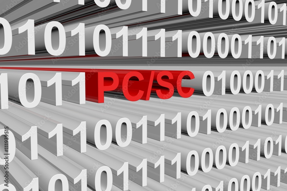PC SC in the form of binary code, 3D illustration
