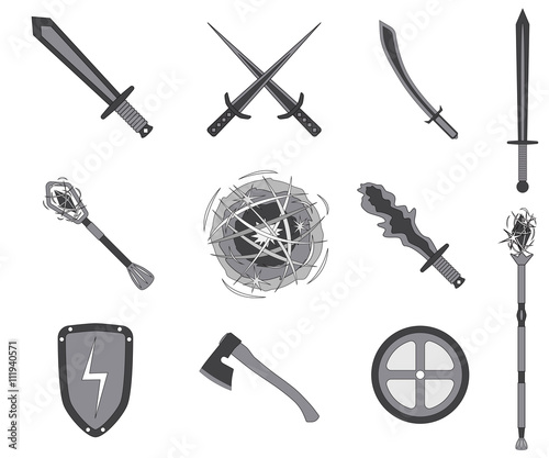 Game RPG weapons icons set