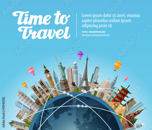Landmarks on the globe. Travel to world. Tourism or vacation
