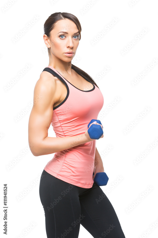 Sporty woman with dumbbells