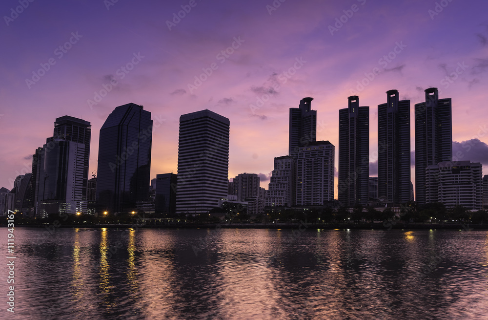 urban cityscape of thailand , bejakiti park on twilight sky