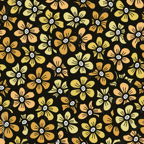 seamless yellow flower doodle pattern  hand drawn vector illustration