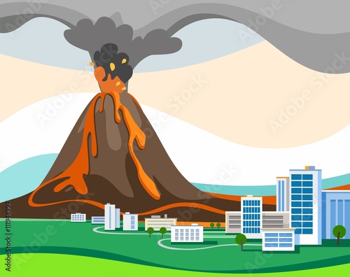 The eruption of the volcano, colored picture, vector. 