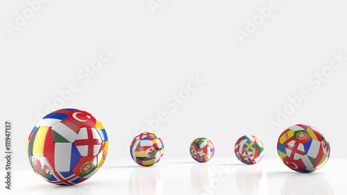Balls with Europe countries european flags.3D rendering