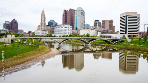 Columbus Ohio skyline and reflection with bridge