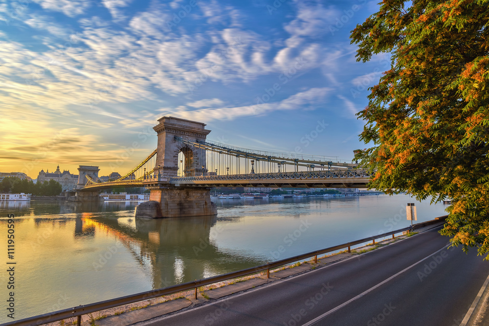 sunrise at Budapest Chain Bridge, Hungary