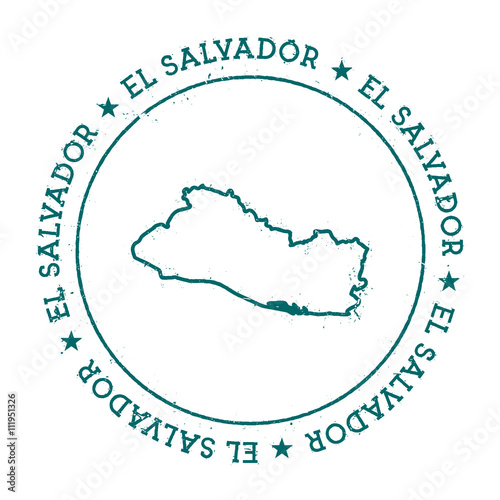 El Salvador vector map. Retro vintage insignia with country map. Distressed visa stamp with El Salvador text wrapped around a circle and stars. USA state map vector illustration.