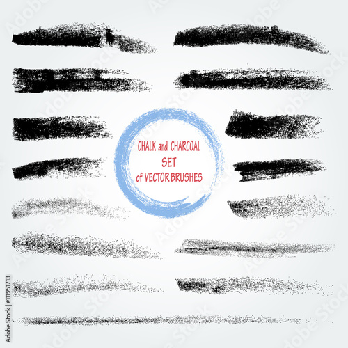 Set of vector grunge brushes different thickness and stiffness, created with chalk and charcoal. 
A high resolution. Saved in the brushes palette
