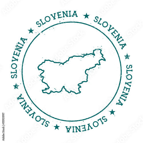 Slovenia vector map. Retro vintage insignia with country map. Distressed visa stamp with Slovenia text wrapped around a circle and stars. USA state map vector illustration.