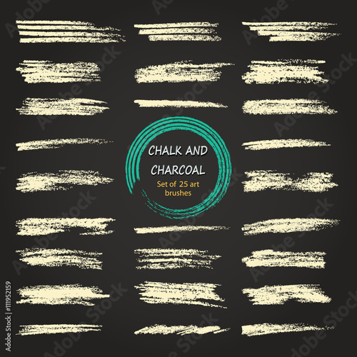 Set of vector grunge brushes different thickness and stiffness, created with chalk and charcoal. 
A high resolution. Saved in the brushes palette
