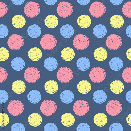 Hand drawn circle doodle seamless pattern background.