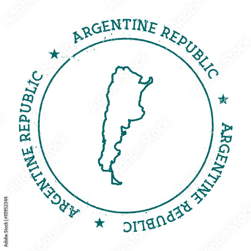 Argentina vector map. Retro vintage insignia with country map. Distressed visa stamp with Argentina text wrapped around a circle and stars. USA state map vector illustration.
