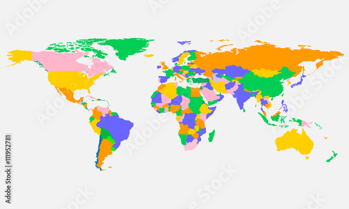 Colorful world map with countries in vector design
