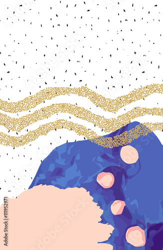 Abstract print with watercolor colorful elements on scribble background