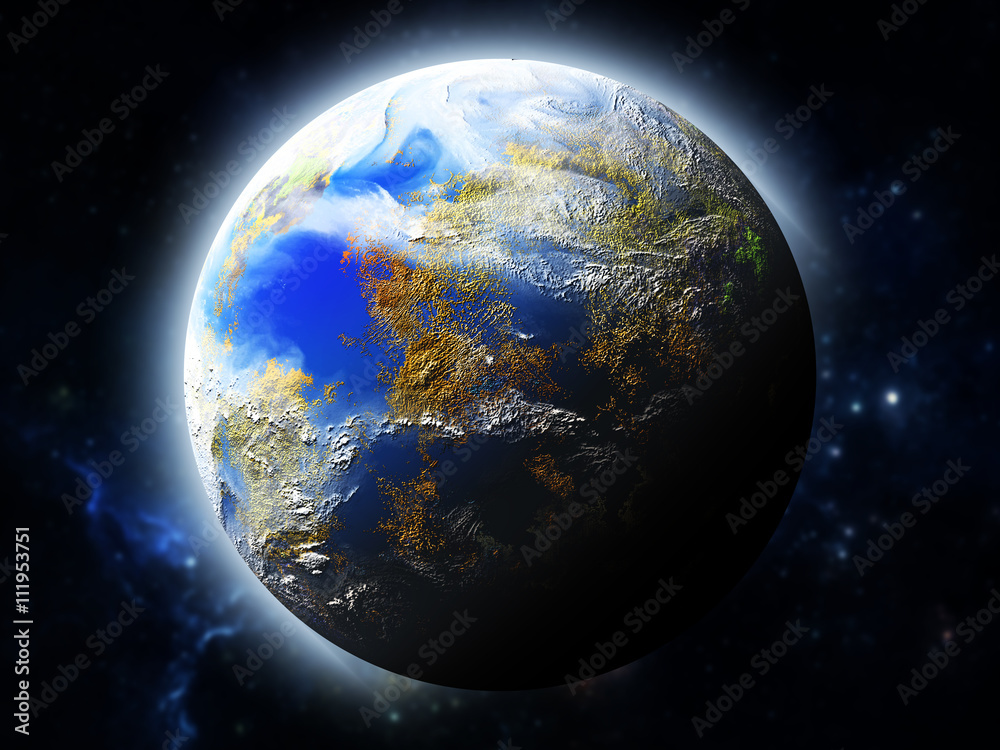 Fototapeta premium Our earth in cosmos and bright sun. Elements of this image furni