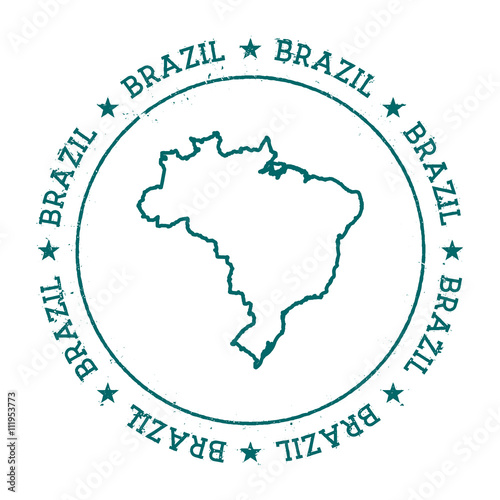 Brazil vector map. Retro vintage insignia with country map. Distressed visa stamp with Brazil text wrapped around a circle and stars. USA state map vector illustration.