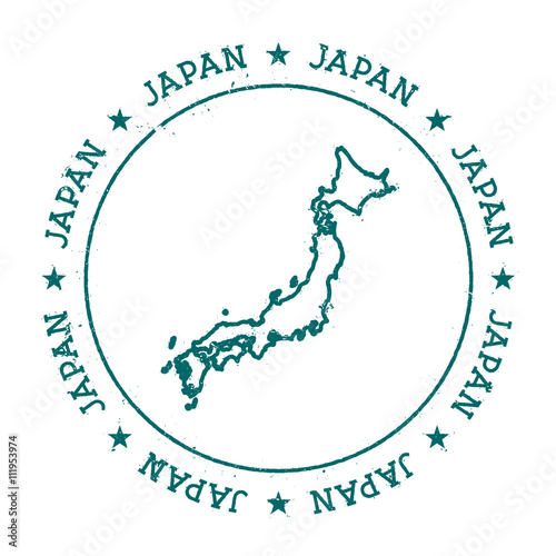 Japan vector map. Retro vintage insignia with country map. Distressed visa stamp with Japan text wrapped around a circle and stars. USA state map vector illustration.