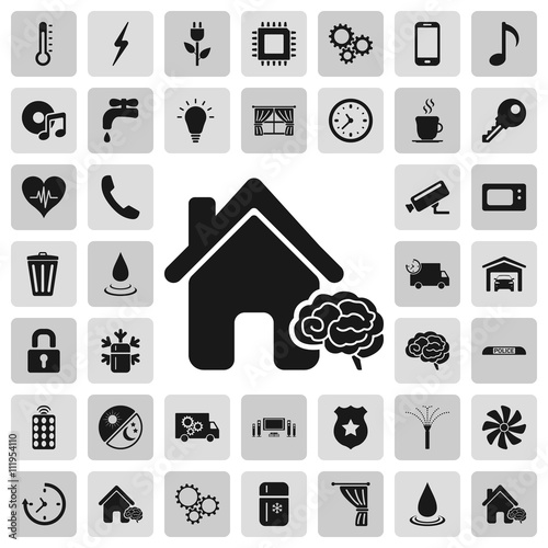 Smart house details and service sign simple icons set on background
