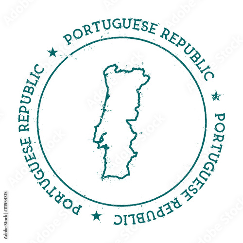 Portugal vector map. Retro vintage insignia with country map. Distressed visa stamp with Portugal text wrapped around a circle and stars. USA state map vector illustration.
