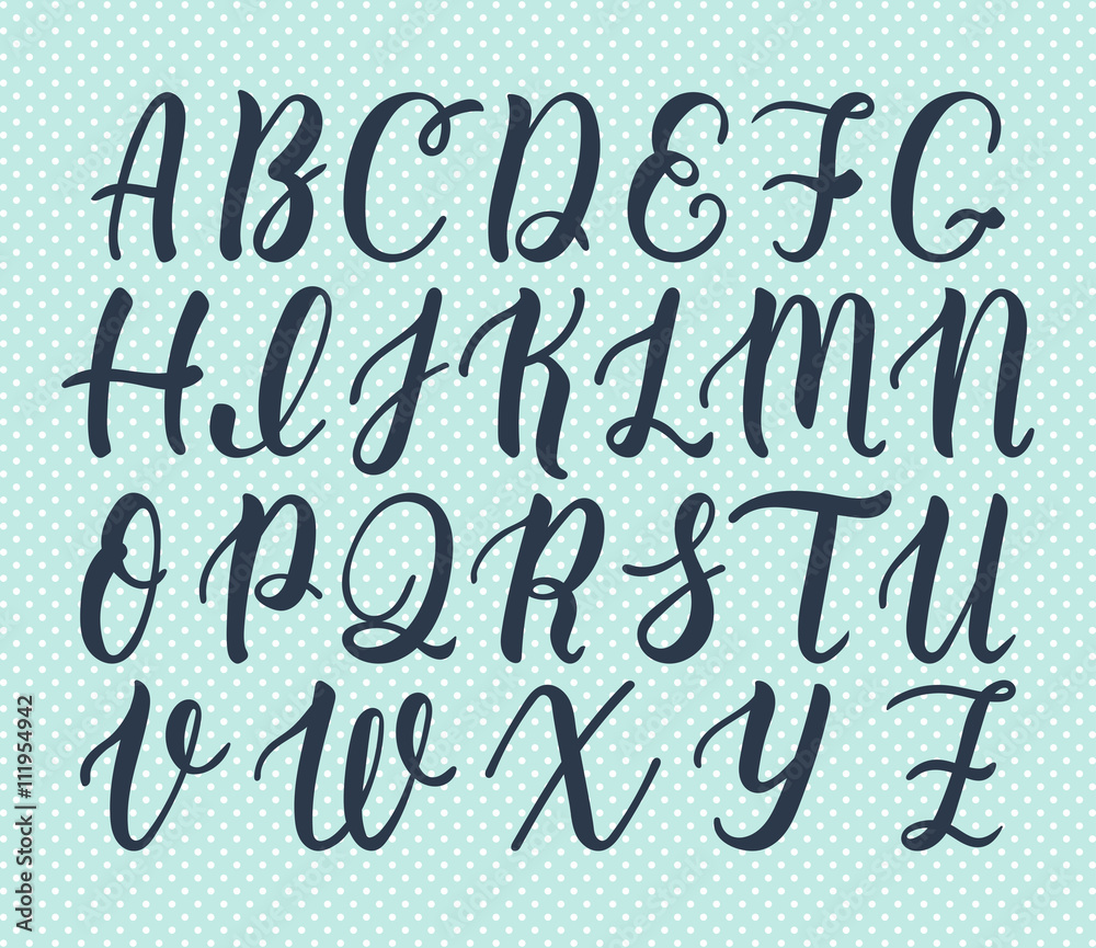 Hand drawn latin calligraphy brush script of capital letters. Calligraphic alphabet. Vector