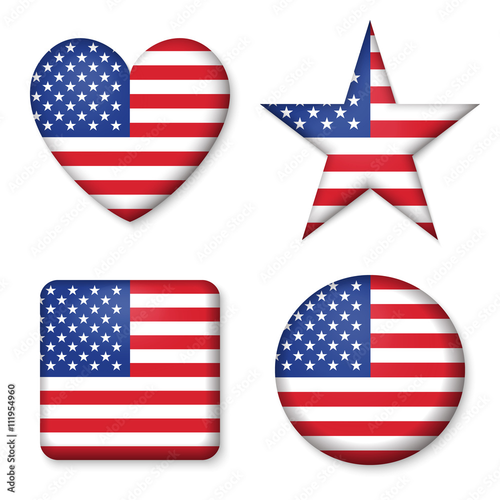 Fototapeta premium American United States Flag in glossy form button of icon set