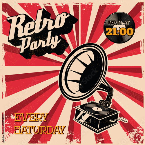 Retro party vintage poster template. Design element in vector.