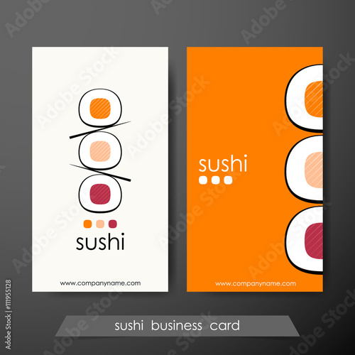 Sushi business cards design template with text on vertical background. 