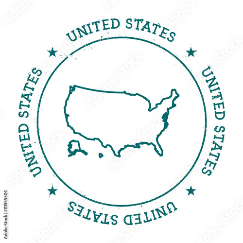 United States vector map. Retro vintage insignia with country map. Distressed visa stamp with United States text wrapped around a circle and stars. USA state map vector illustration.