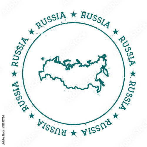 Russian Federation vector map. Retro vintage insignia with country map. Distressed visa stamp with Russian Federation text wrapped around a circle and stars. USA state map vector illustration.