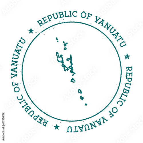 Vanuatu vector map. Retro vintage insignia with country map. Distressed visa stamp with Vanuatu text wrapped around a circle and stars. USA state map vector illustration.